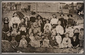 Sunday School Mission on Parkgate Shore by Customs House. Lizzie on extreme top left in grey gymslip aged about 11